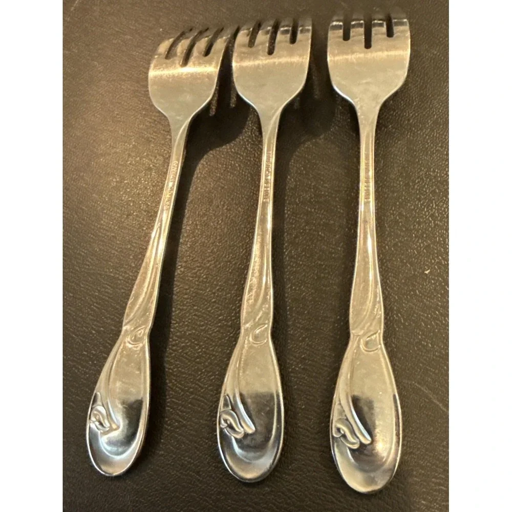 Oneida Deluxe Calla Lily Salad Fork Forks Stainless Steel Vintage Set Of 3